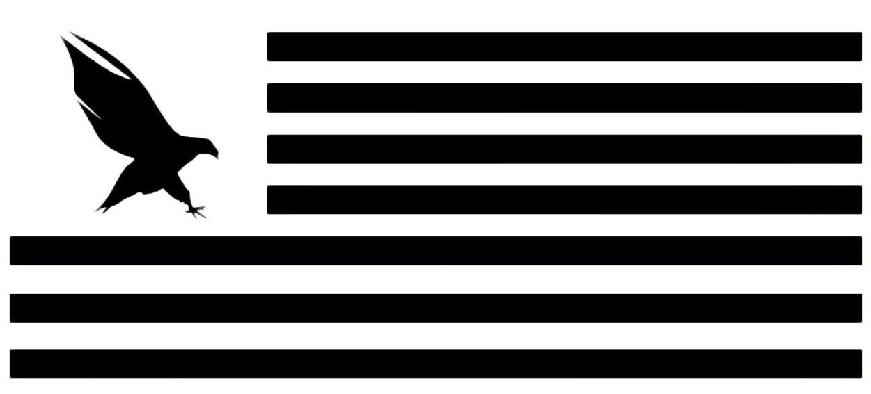 Stylized flag with bird and stripes.