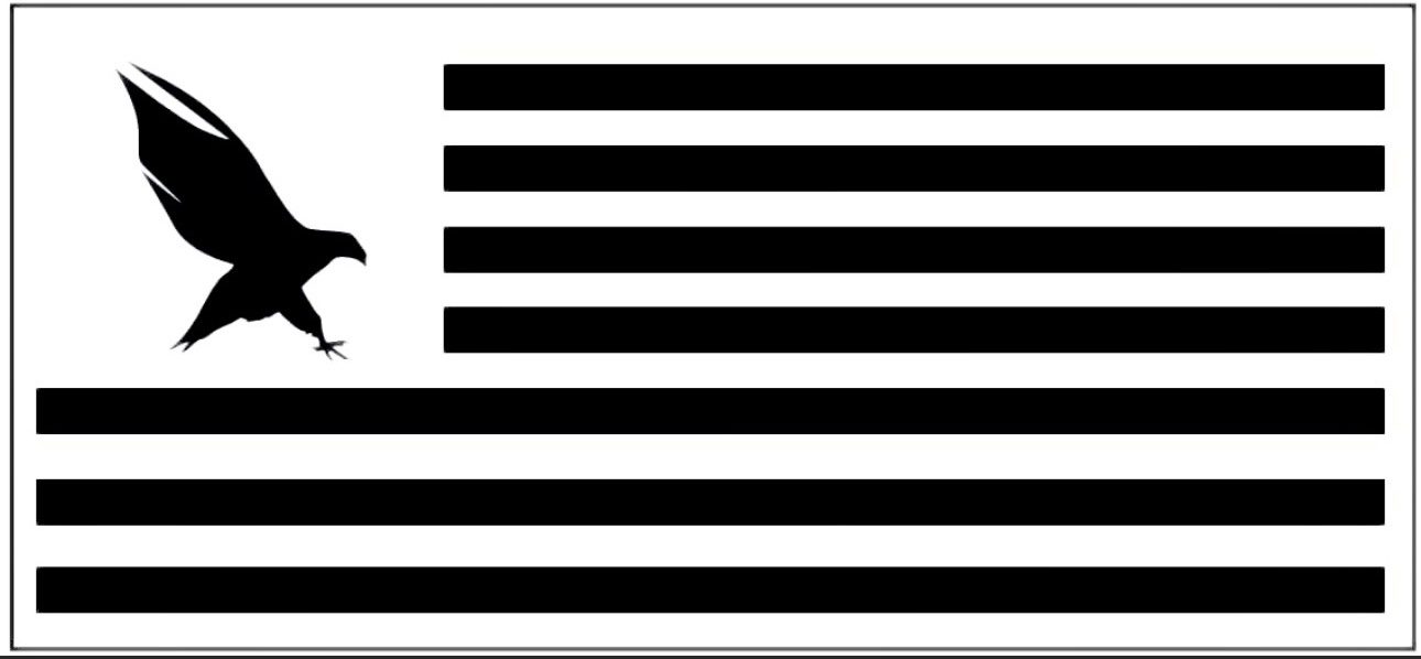 Silhouette of bird on striped flag.