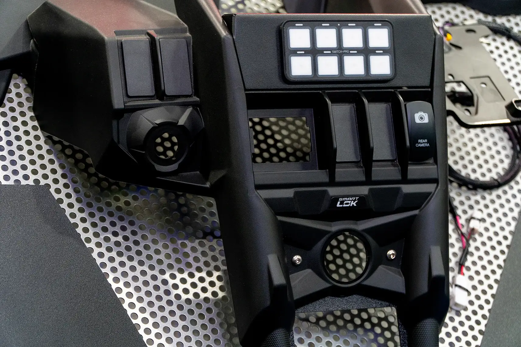 Control panel with switches and buttons.