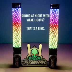 Colorful LED lights with Marshin Whips logo.