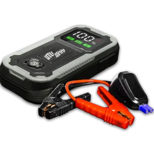 Portable car jump starter with cables.