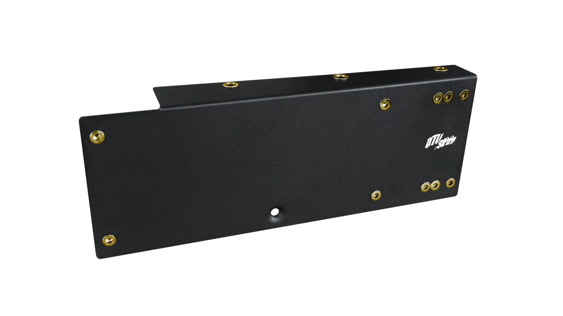 Black rectangular device with metal screws.