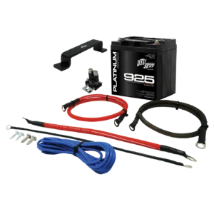 Battery kit with cables and hardware components.