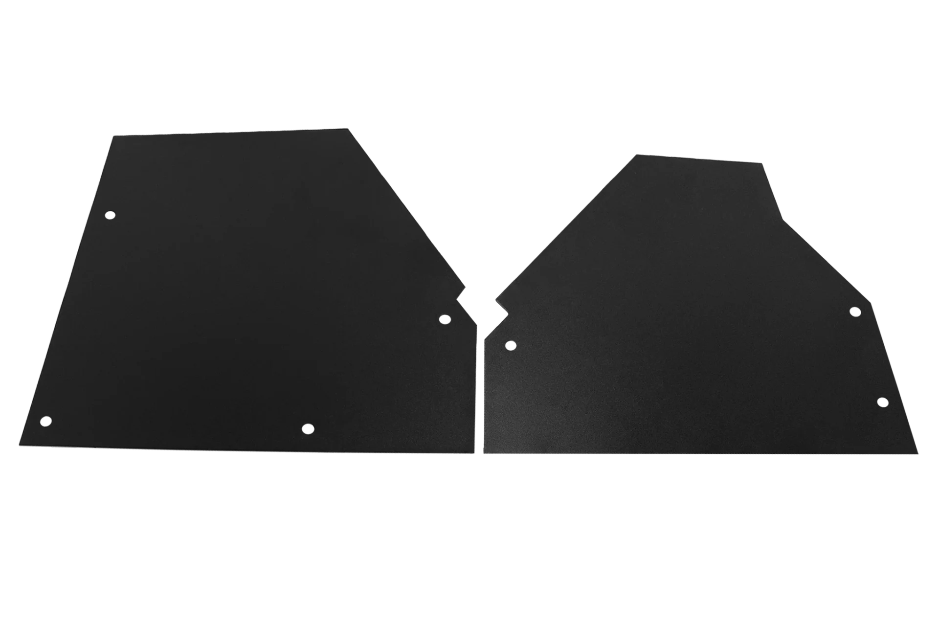 Two black geometric panels on black background.