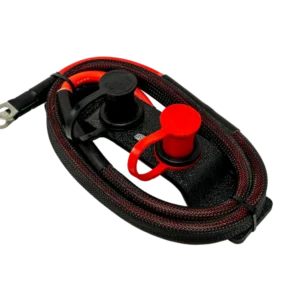 Red and black automotive battery cable.