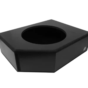 Hexagonal black object with circular opening.