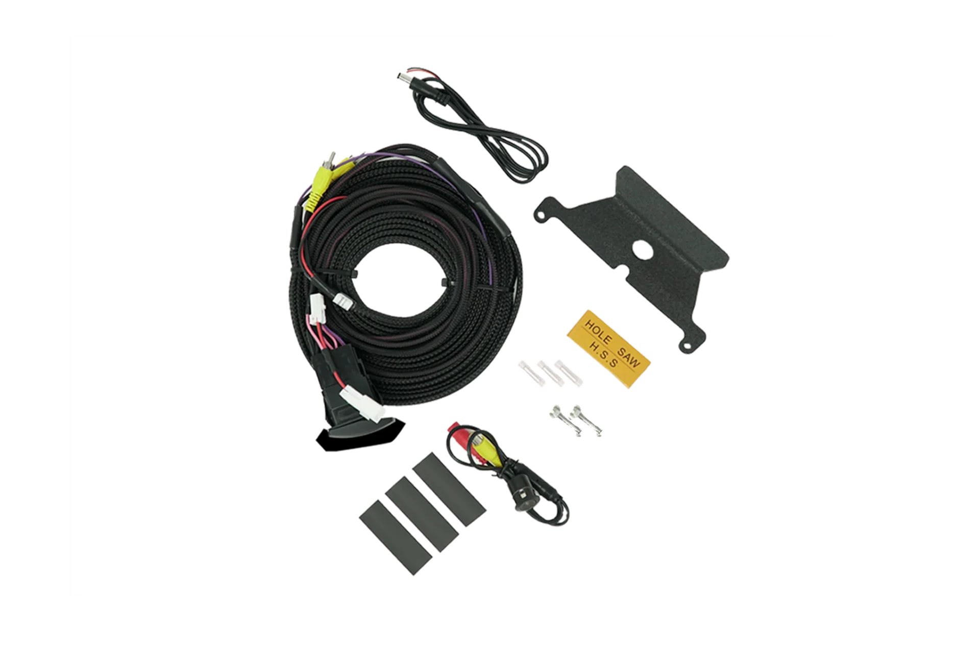Car wiring harness with installation accessories.