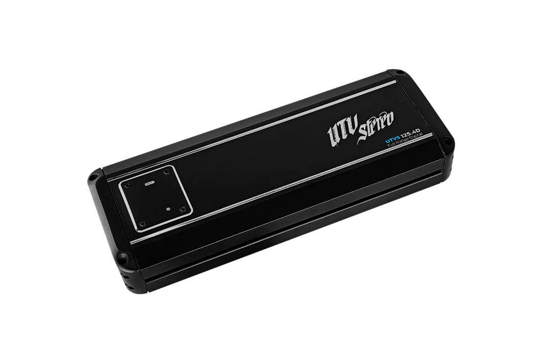 Car audio amplifier on black background.
