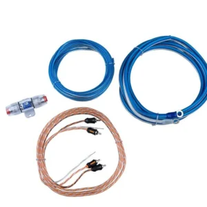 Audio cables and connectors on white background.
