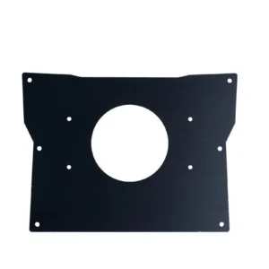 Black metal plate with central circular cutout.