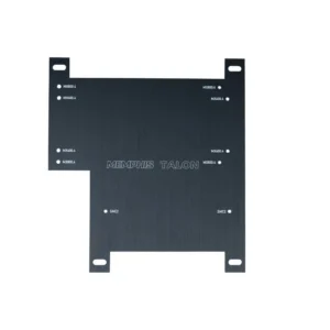 Metal mounting bracket with labeled holes.