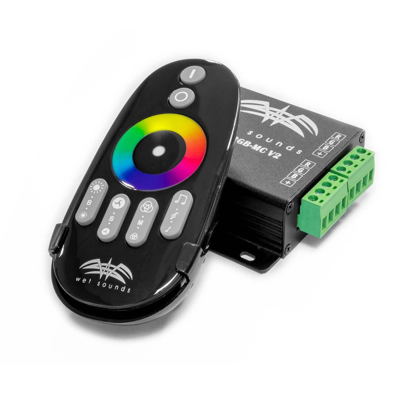 Black remote control and receiver device.