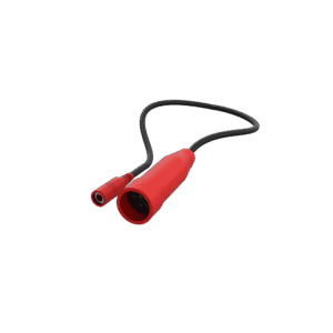 Red and black electronic cable on black.