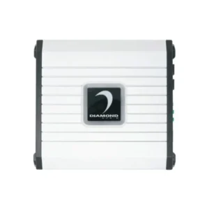 Car amplifier with black and white design.