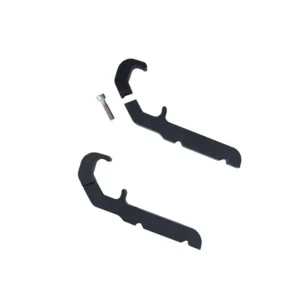 Black car part brackets with screw.