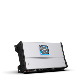 Car audio amplifier on black background.