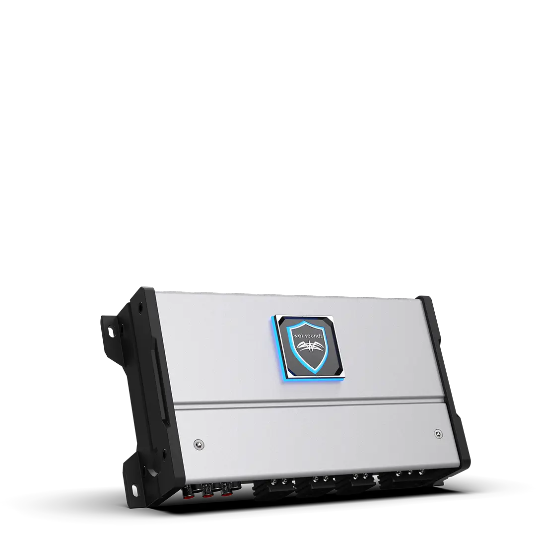 Car audio amplifier on black background.