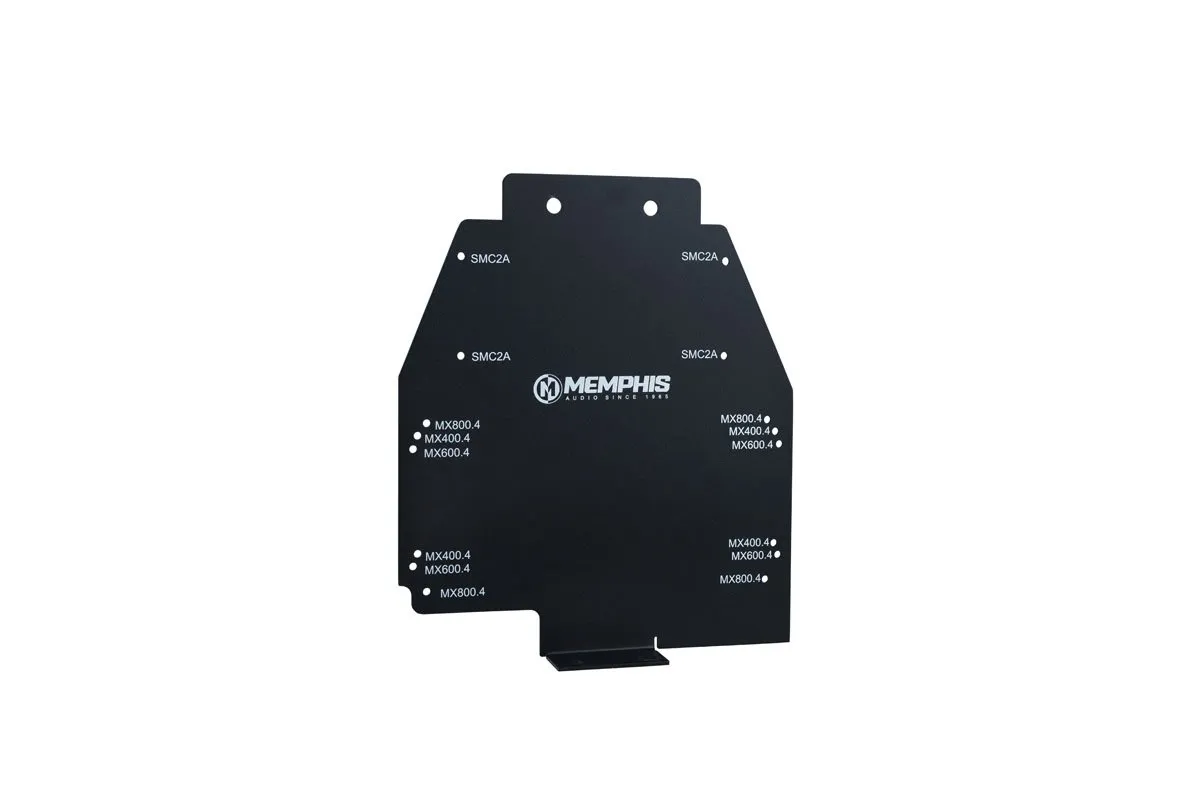 Black Memphis branded metal plate with labels.