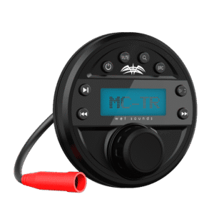 Marine audio control panel with digital display.