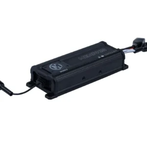 Black electronic device with connected wires.