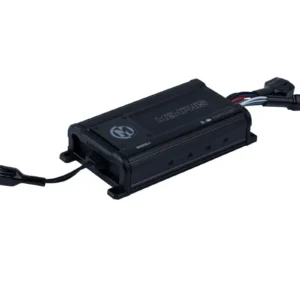 Black electronic device with wires and connectors.