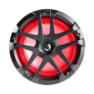 Red and black circular car speaker.