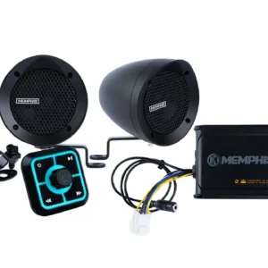 Black motorcycle speakers and control unit set.