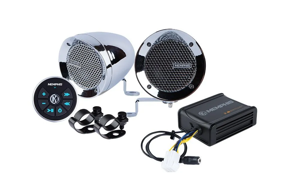 Motorcycle speakers with control and amplifier set.