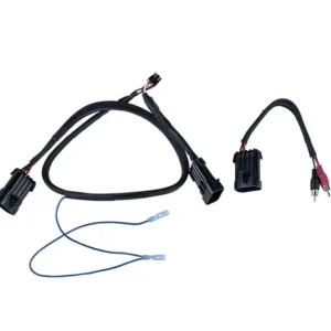 Automotive wiring harness with connectors and cables.