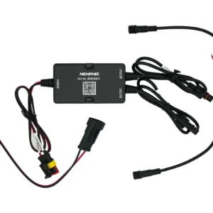 Electronic device with multiple connected cables.