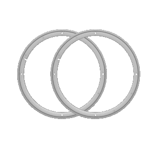 Two interlocking silver rings on black background.