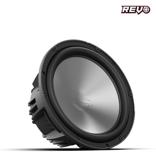 Subwoofer speaker with a metallic cone.