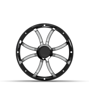 Black and silver car wheel rim design.