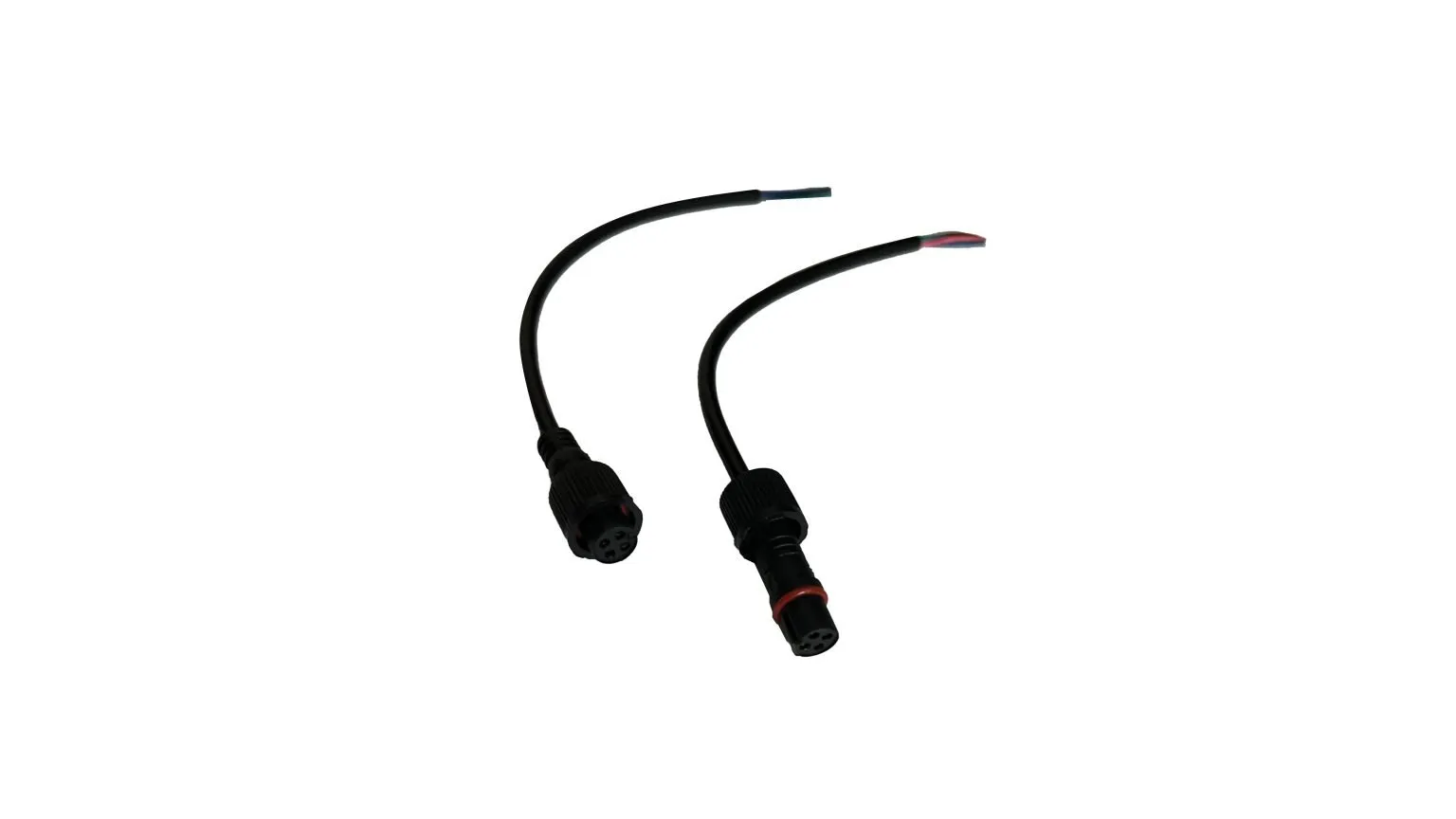 Two black electrical connectors with wires.