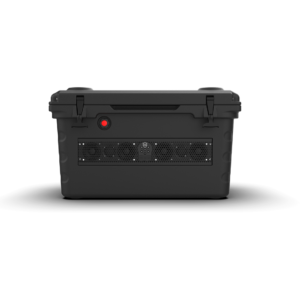 Black rugged container with cooling vents.