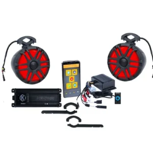 Car audio system with speakers and accessories.