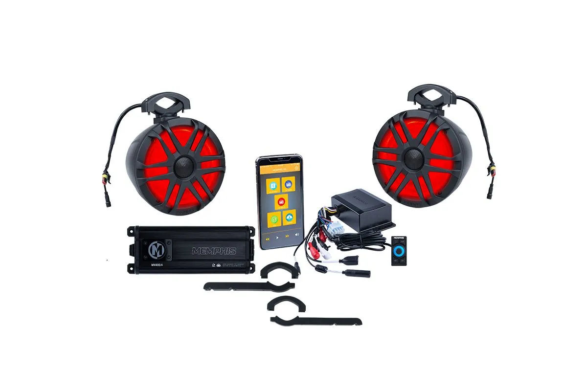 Car audio system with speakers and accessories.