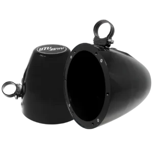 Black cylindrical object with hooks on ends.