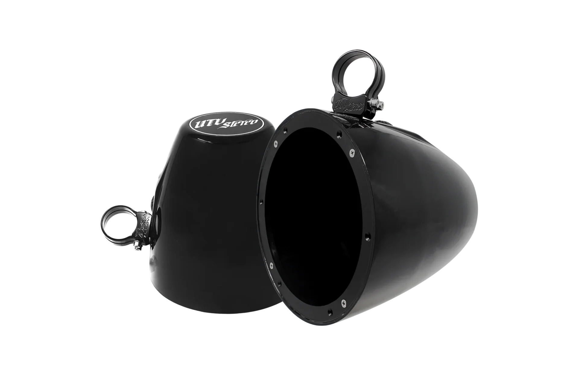 Black motorcycle bullet light with open casing.