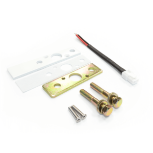 Mounting hardware kit with screws and wires.