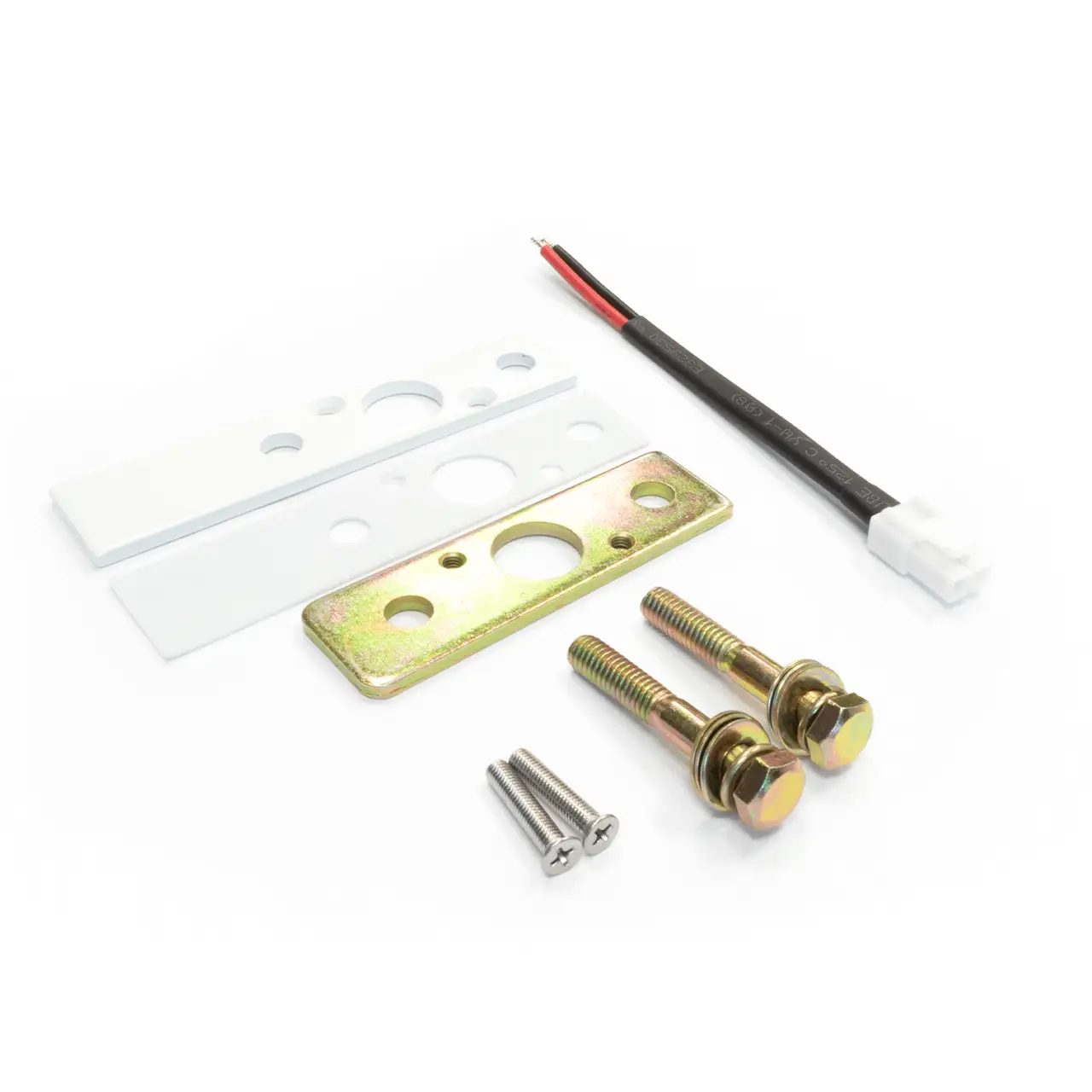 Mounting hardware kit with screws and wires.