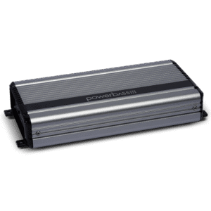 Silver PowerBass car audio amplifier.