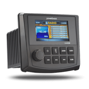Car audio system with digital display and buttons.