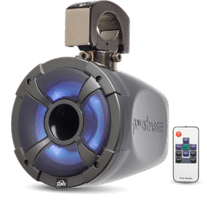 Bluetooth speaker with LED lights and remote.