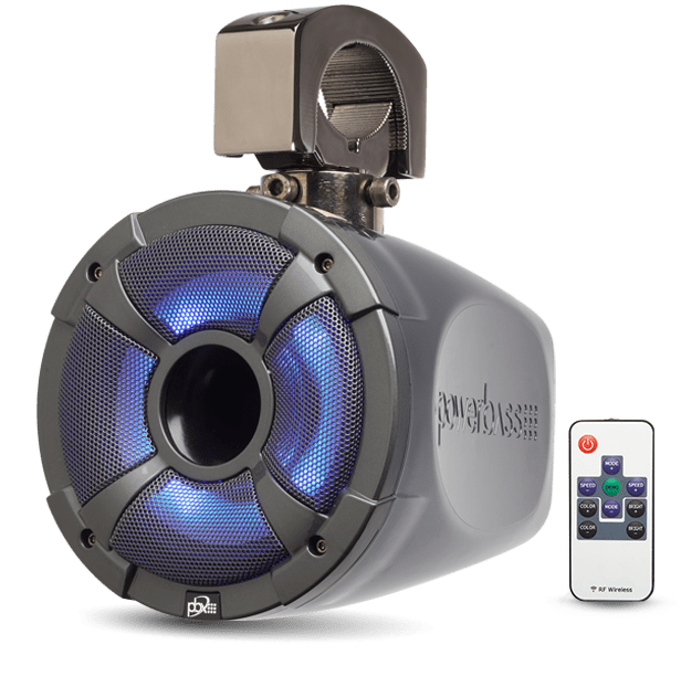 Bluetooth speaker with LED lights and remote.