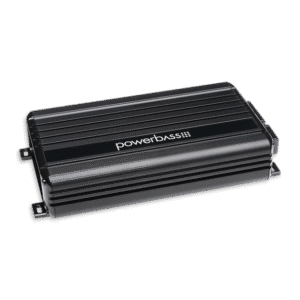 Car audio amplifier with Powerbass logo.