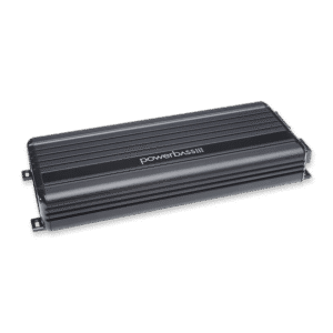 Car audio amplifier on black background.