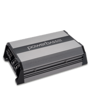 Car audio amplifier with "powerbass" logo.