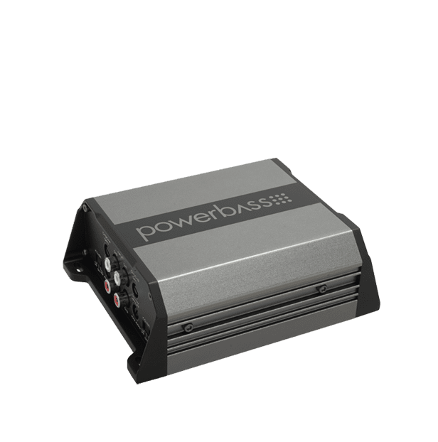 Car audio amplifier on black background.