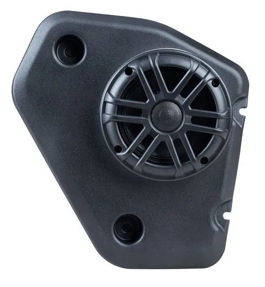 Black car speaker in triangular casing.